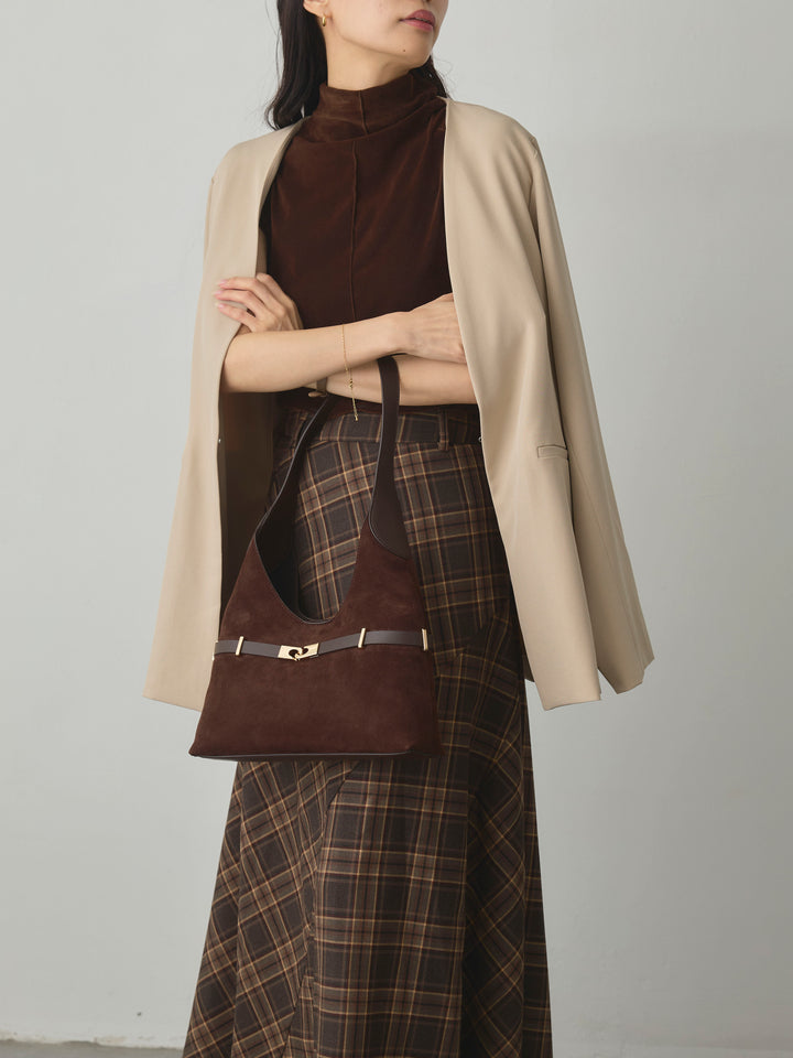 【SET】【Essential】フロントホックノーカラージャケット+クラシカルチェックパネルスカート(2set)