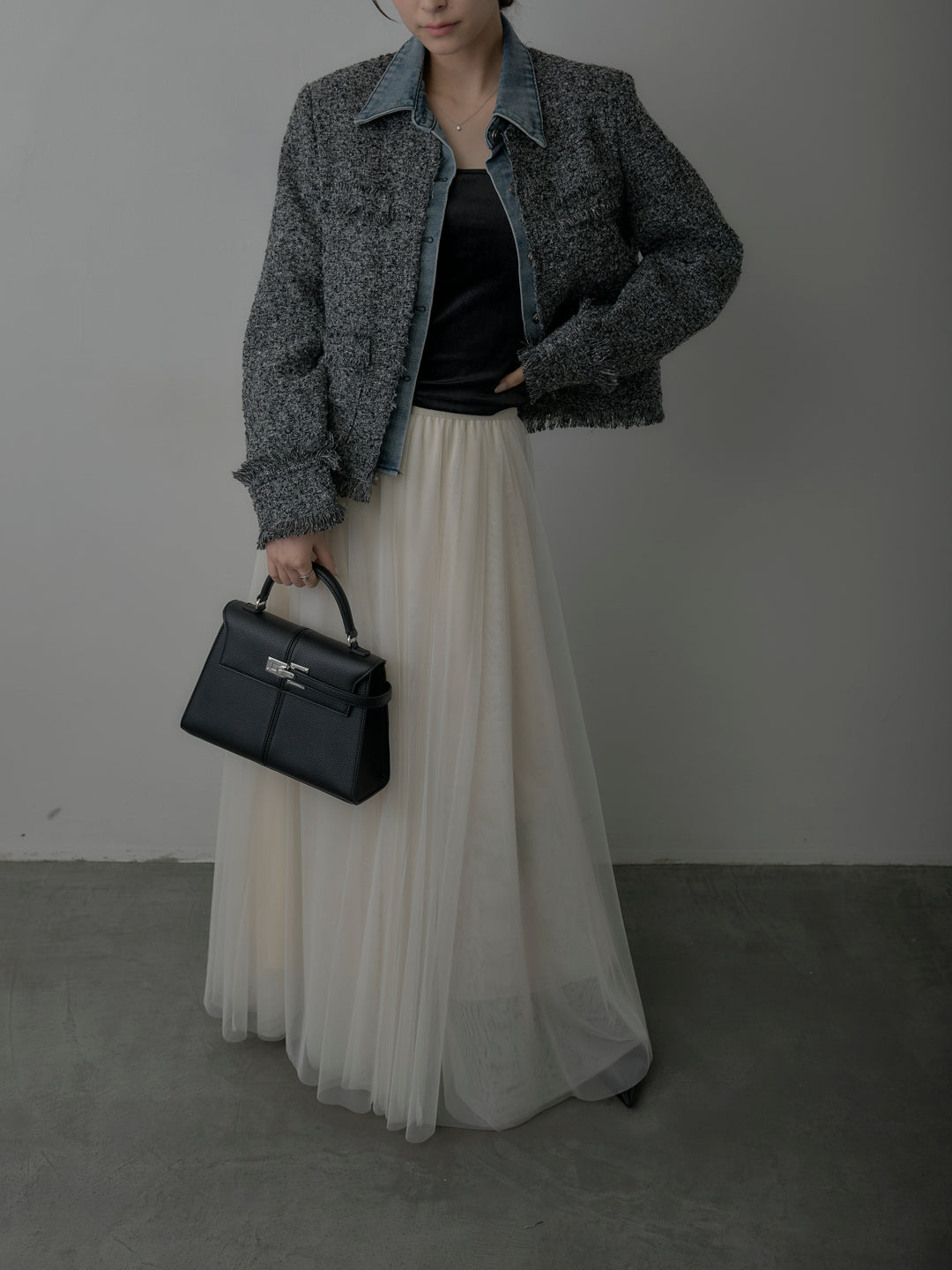 デニムドッキングオーバーサイズツイードジャケット