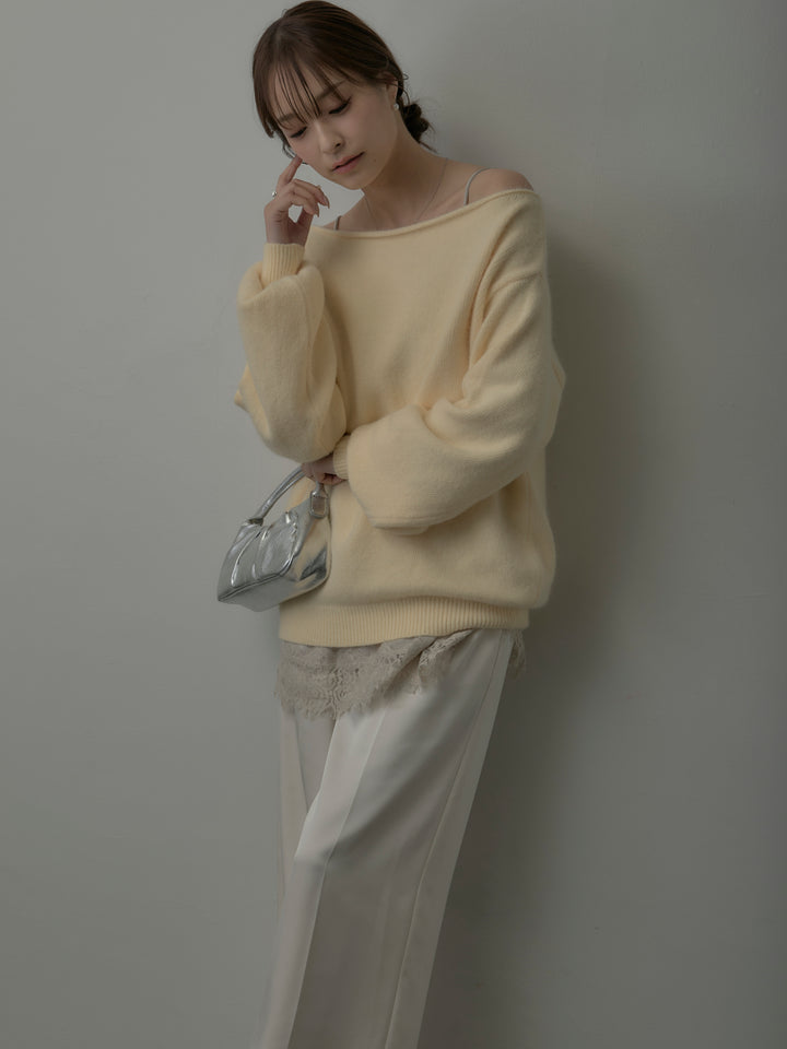 【SET】【premium touch】2wayショルダーニットプルオーバー+レースサテンキャミソール+【Essential】センタープレスサテンパンツ(3set)