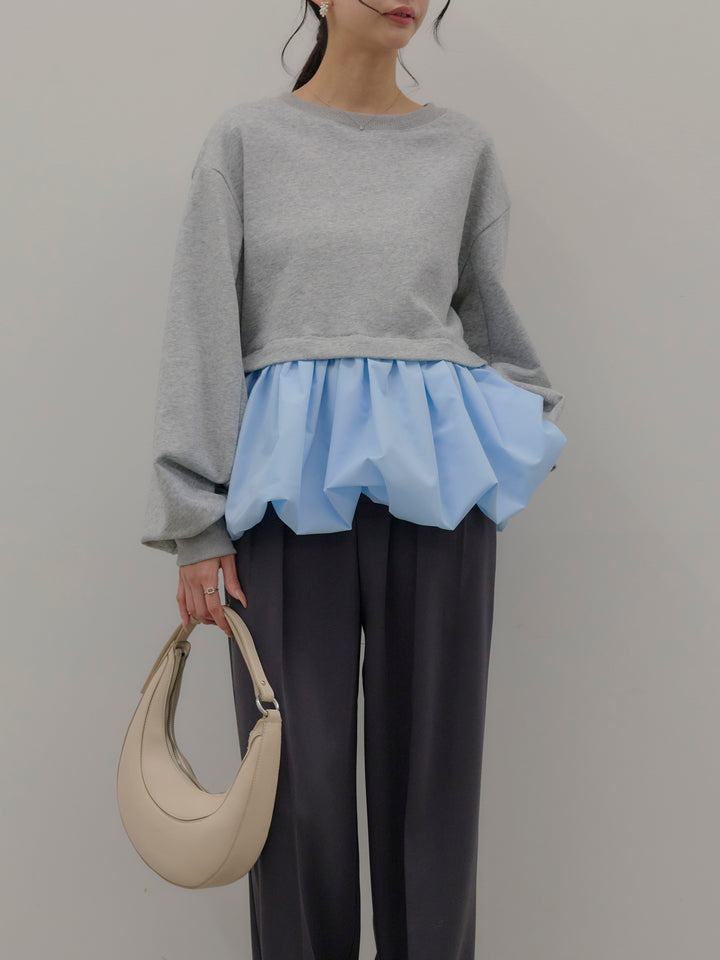 【SET】裾バルーンドッキングプルオーバー+ハイウエストセンタープレスワイドパンツ(2set)