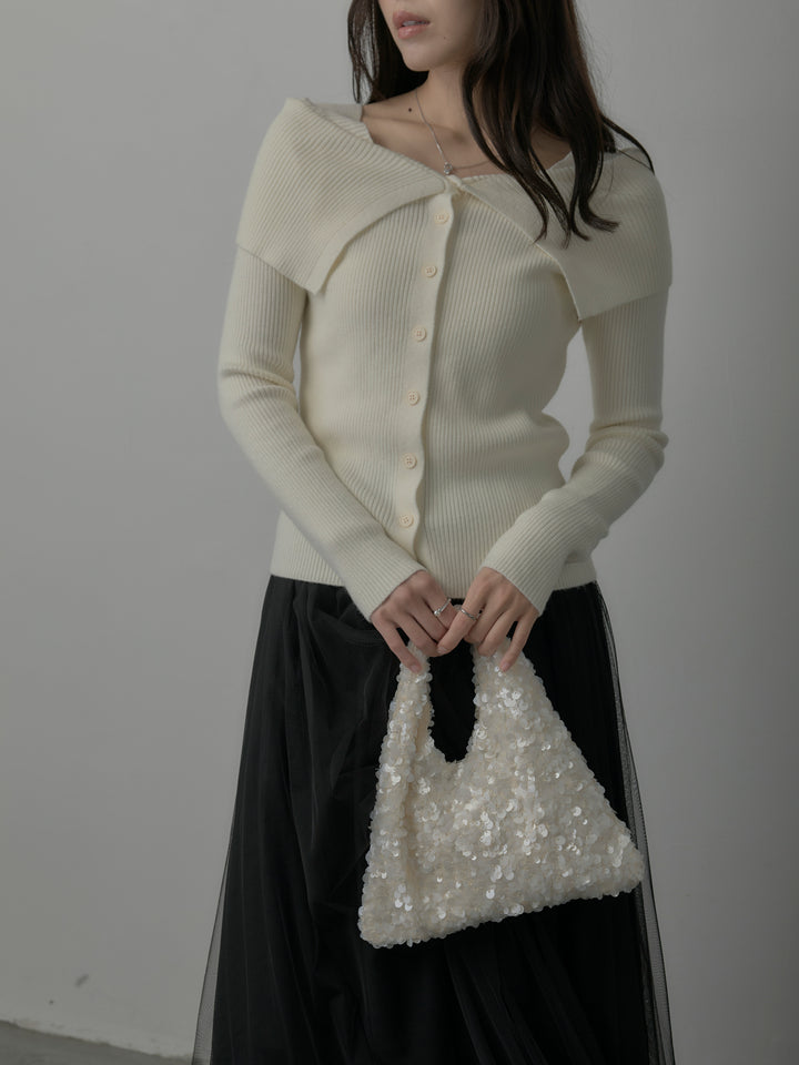 【SET】オフショルライクリブニットトップス+ボリュームチュールスカート(2set)