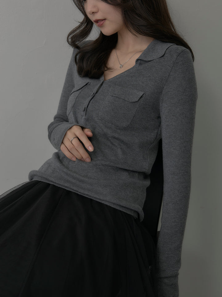 【SET】ポケットデザインリブニットトップス+ボリュームチュールスカート(2set)