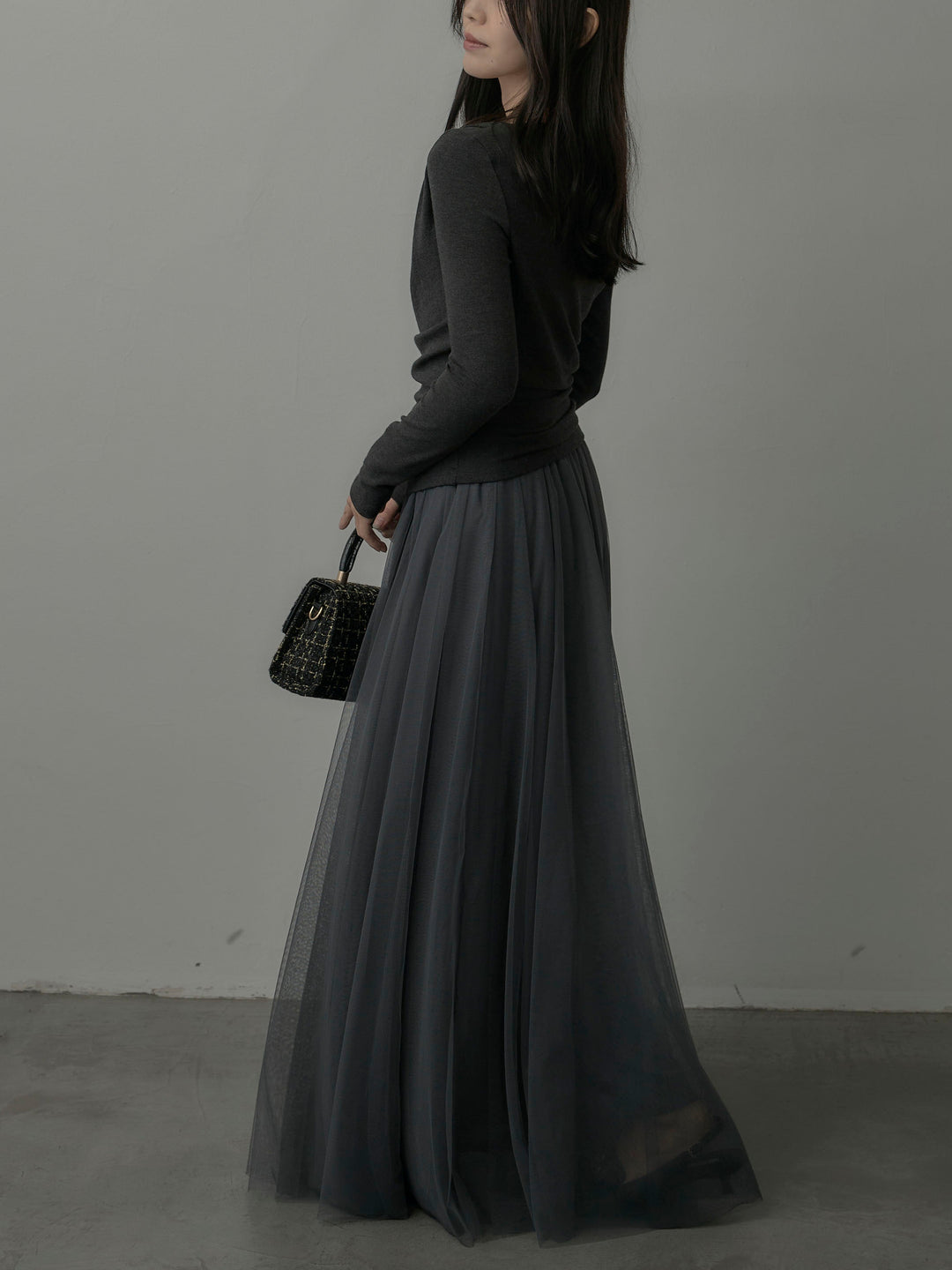 【SET】ドレープデザイントップス+ボリュームチュールスカート(2set)