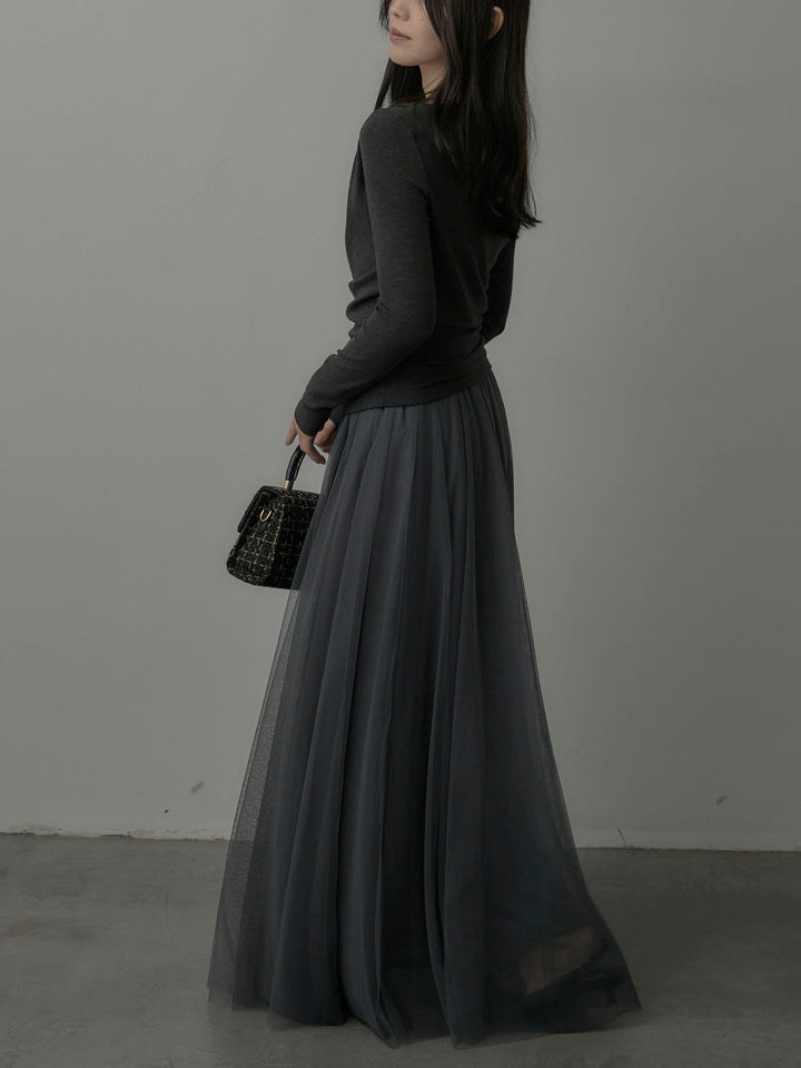 【SET】ドレープデザイントップス+ボリュームチュールスカート(2set)