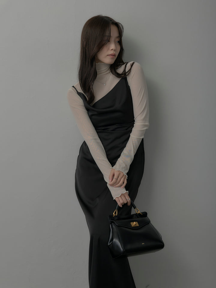 【SET】メロウフリルシアートップス+【Essential】サテンドレープキャミワンピ(2set)