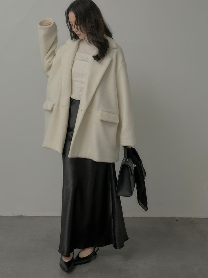 【SET】【Essential】オーバーサイズジャケットコート+メッシュベロアノースリーブトップス+ナローAラインサテンスカート(3set)