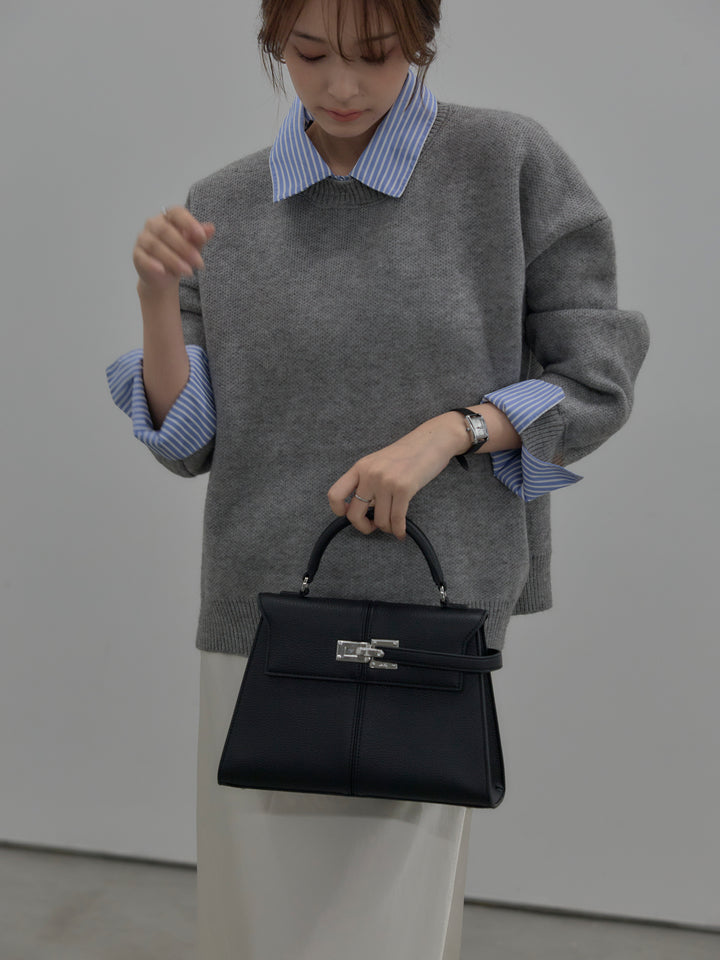 【SET】シャツドッキング肉厚ニットプルオーバー+ナローAラインサテンスカート(2set)