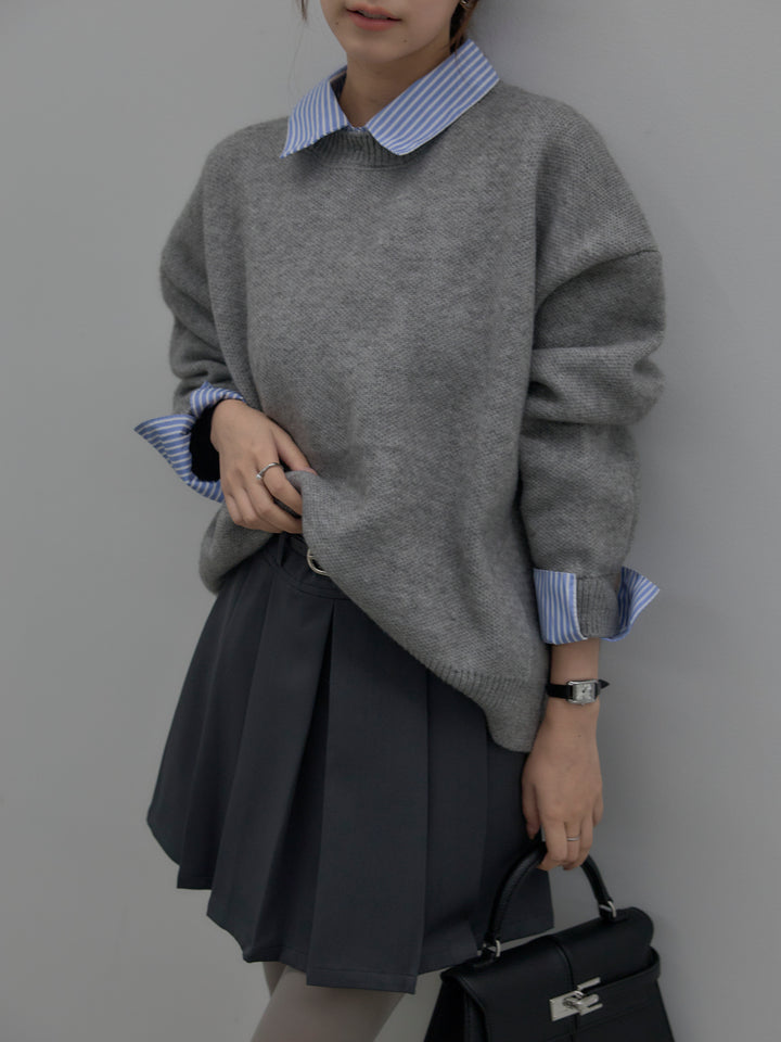 シャツドッキング肉厚ニットプルオーバー