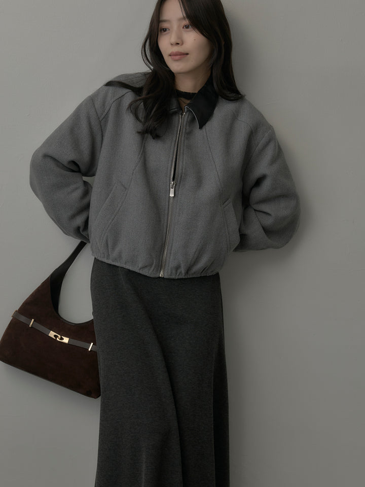 レザー襟ウール混ジップアウター