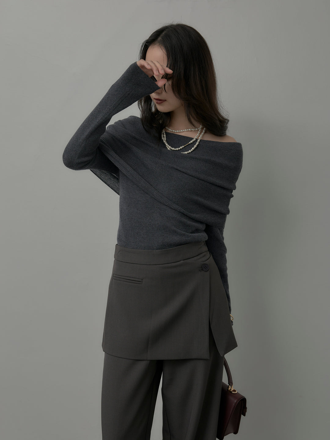 [予約]オフショルリブニットトップス