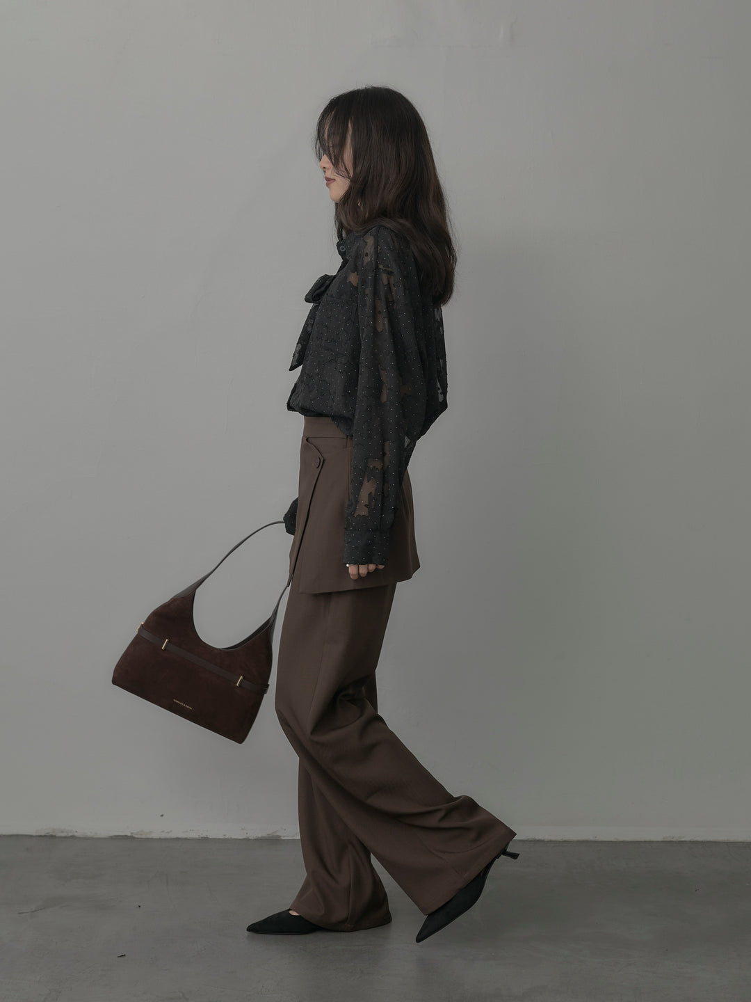 【SET】シアージャガードドットシャツ+ラップワイドパンツ(2set)