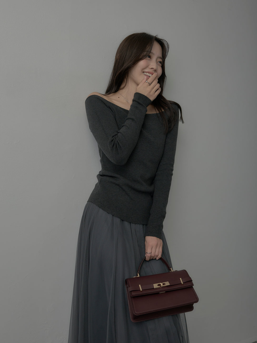 【SET】2wayリブニットポンチョトップス+ボリュームチュールスカート(2set)