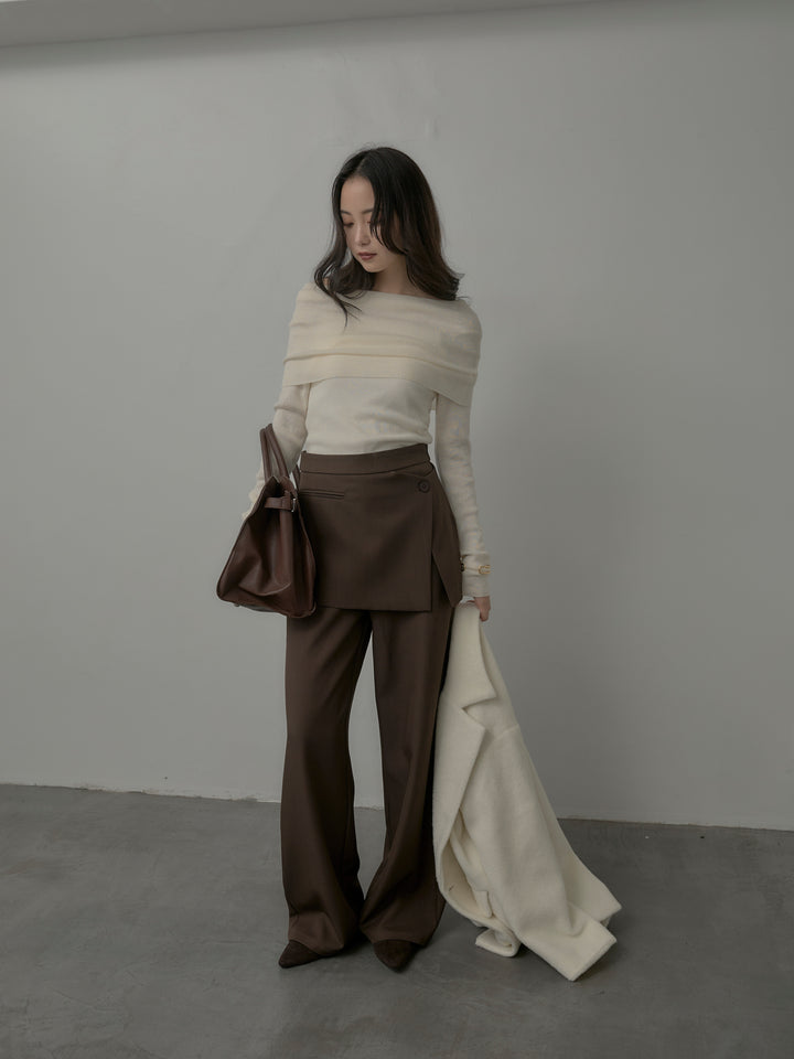 【SET】オフショルリブニットトップス+ラップワイドパンツ(2set)