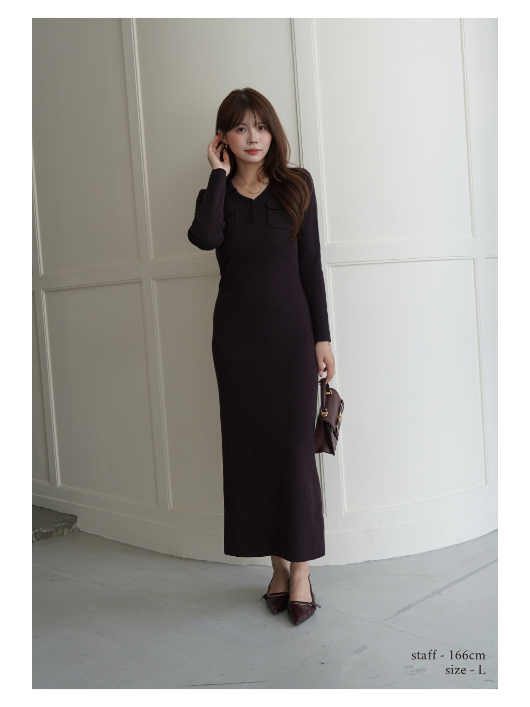 【Essential】Rib knit pocket design one piece
