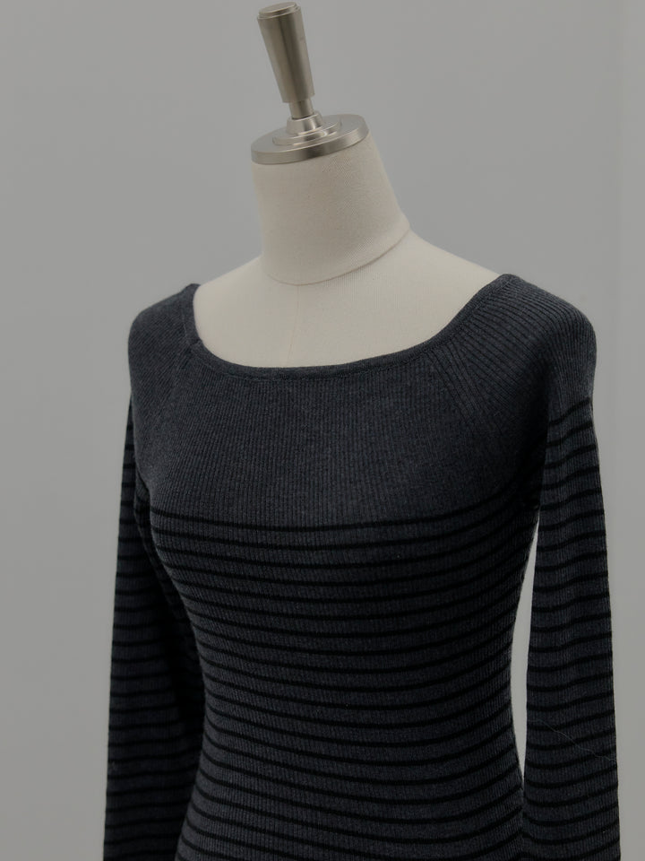 ハーフボーダーニットトップス