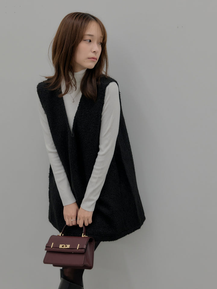 【SET】ブークレVネックミニワンピース+ベーシックリブタートルネック(2set)