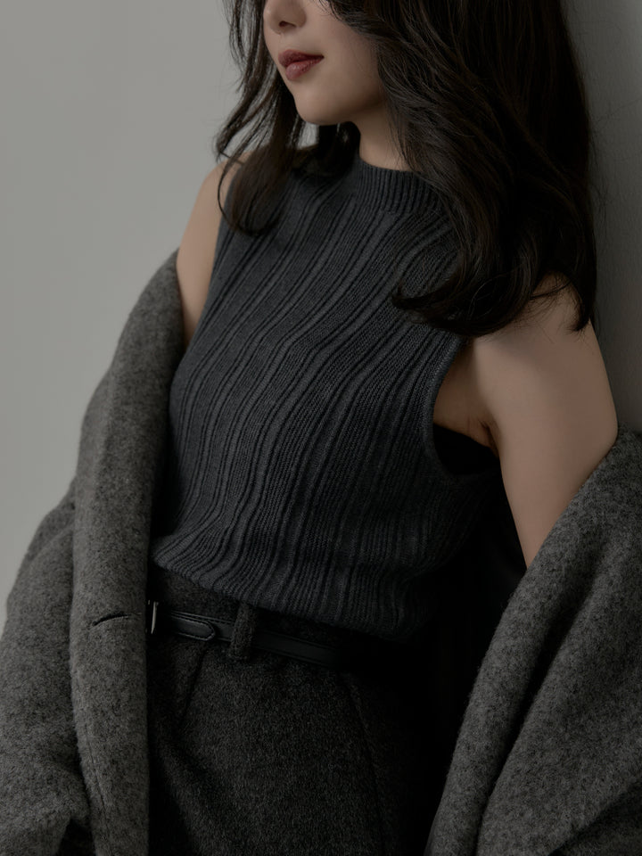 【SET】【Essential】オーバーサイズジャケットコート+プチハイネックリブニットタンク+【Essential】ウールタッチミニスカート(3set)