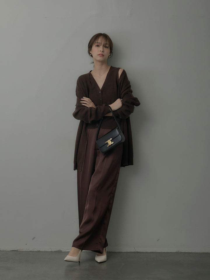 【SET】カーディガン&ニットベストアンサンブルSET+【Essential】センタープレスサテンパンツ(2set)