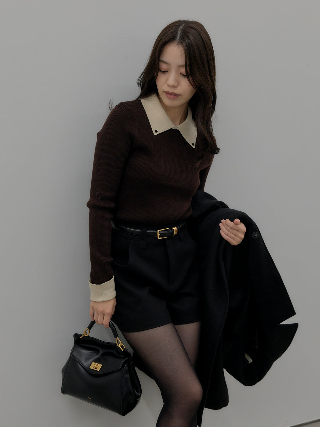 配色カフスニットポロ