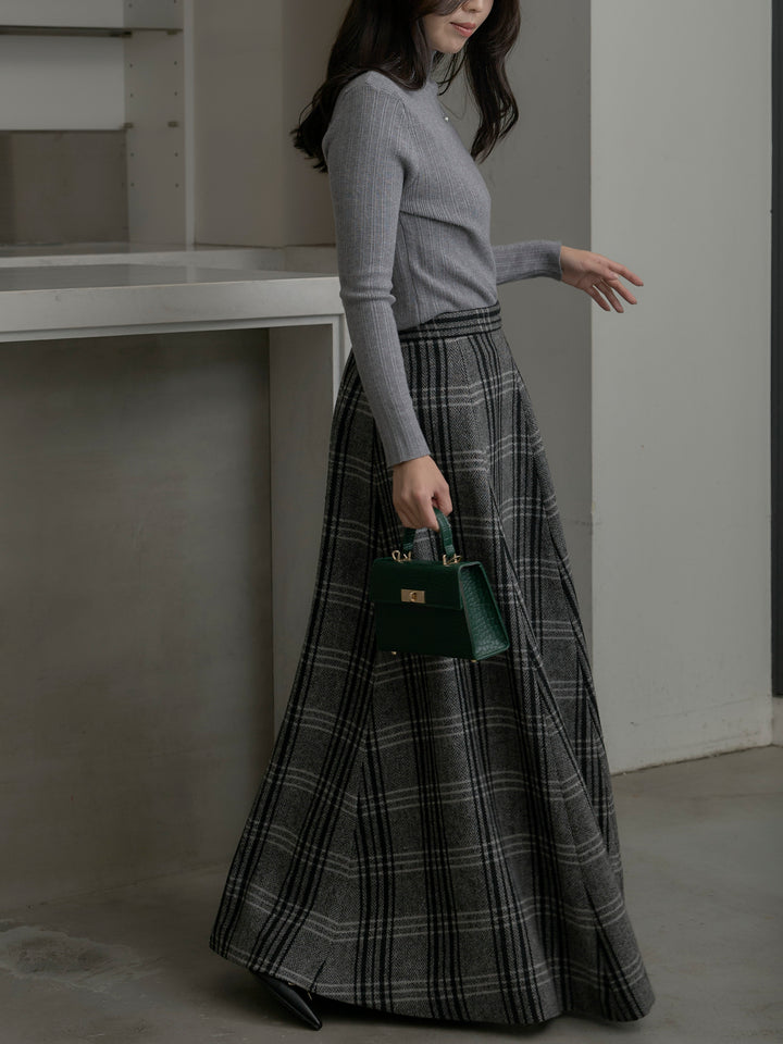 【SET】リブニットタートルネック+【Essential】クラシカルチェックウールタッチスカート(2set)