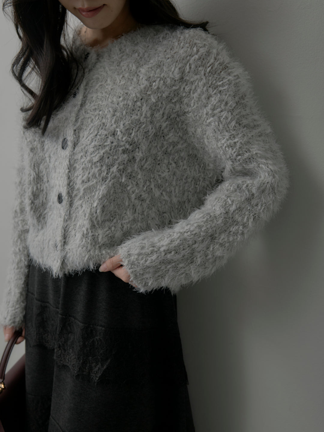 【SET】フェザーループニットカーディガン+レースデザインフレアスカート(2set)