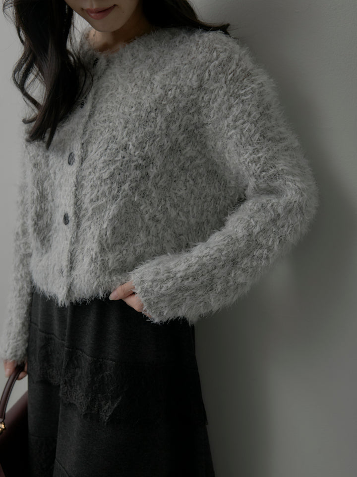 【SET】フェザーループニットカーディガン+レースデザインフレアスカート(2set)