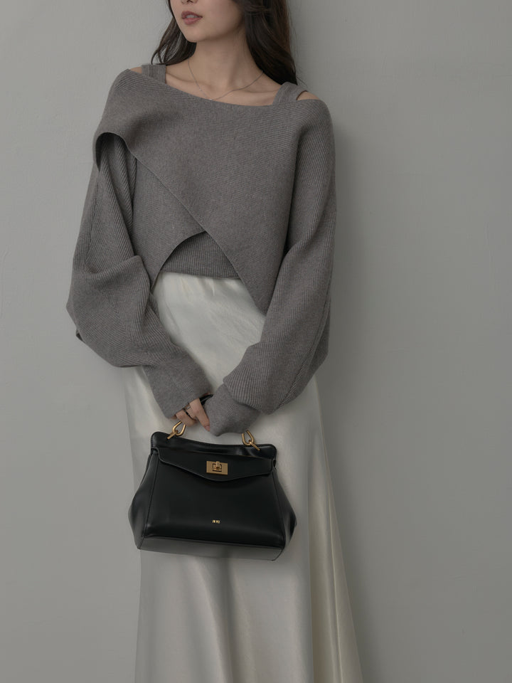 【SET】タンク付きクロスデザインニットプルオーバー+ナローAラインサテンスカート(2set)