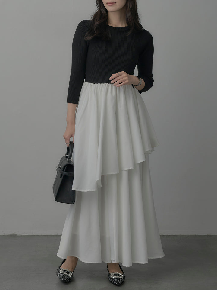 【Essential】7部袖リブドッキングワンピース