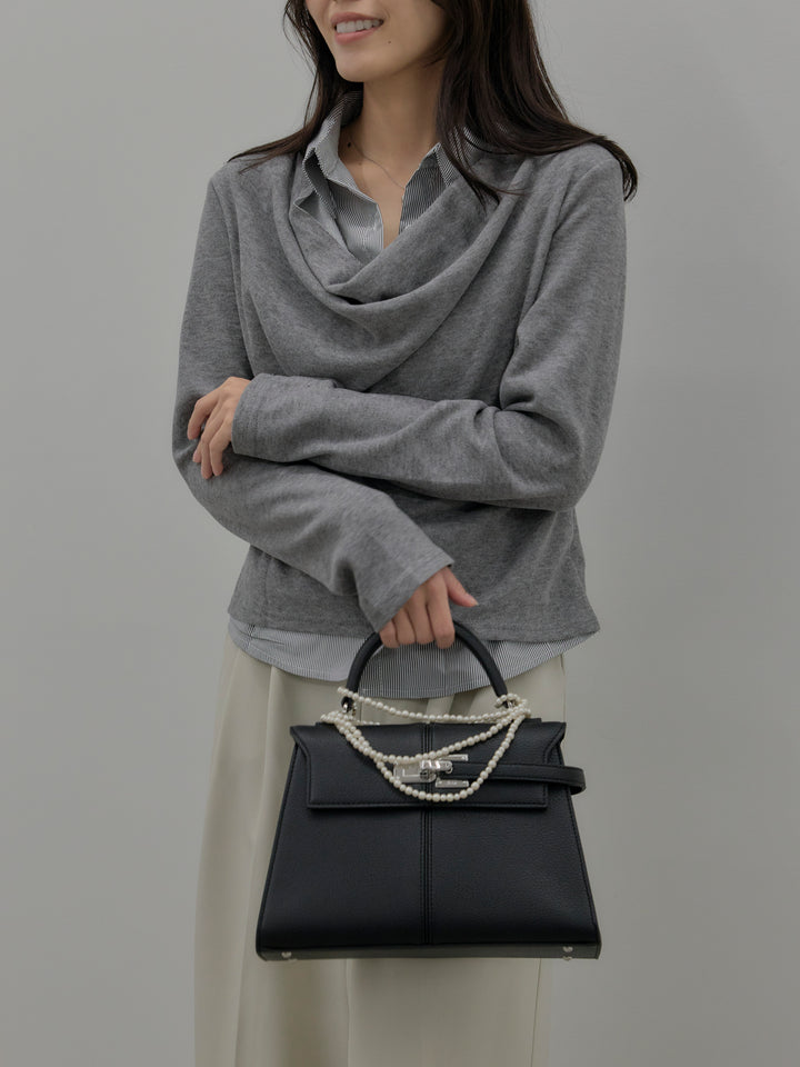 【SET】シャツレイヤードドレープニットトップス+デザインタックワイドパンツ(2set)