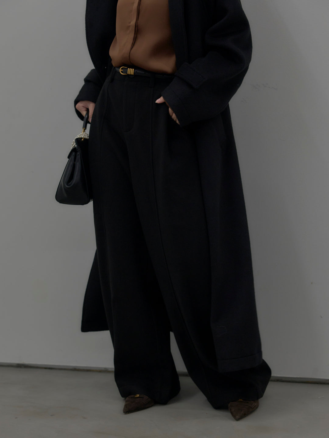 裏起毛センターシームタックワイドパンツ