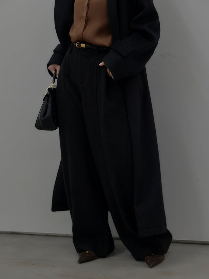 裏起毛センターシームタックワイドパンツ