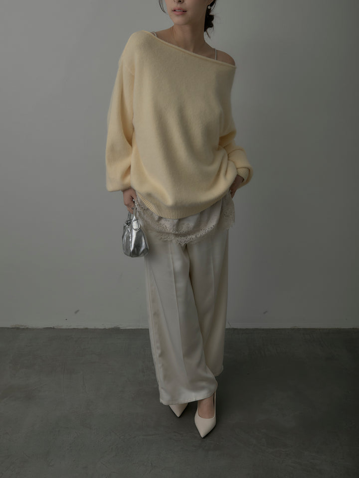 【SET】【premium touch】2wayショルダーニットプルオーバー+レースサテンキャミソール+【Essential】センタープレスサテンパンツ(3set)