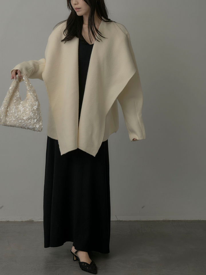 【SET】ショールカラーニットカーディガン+Vネックニットロングワンピース(2set)