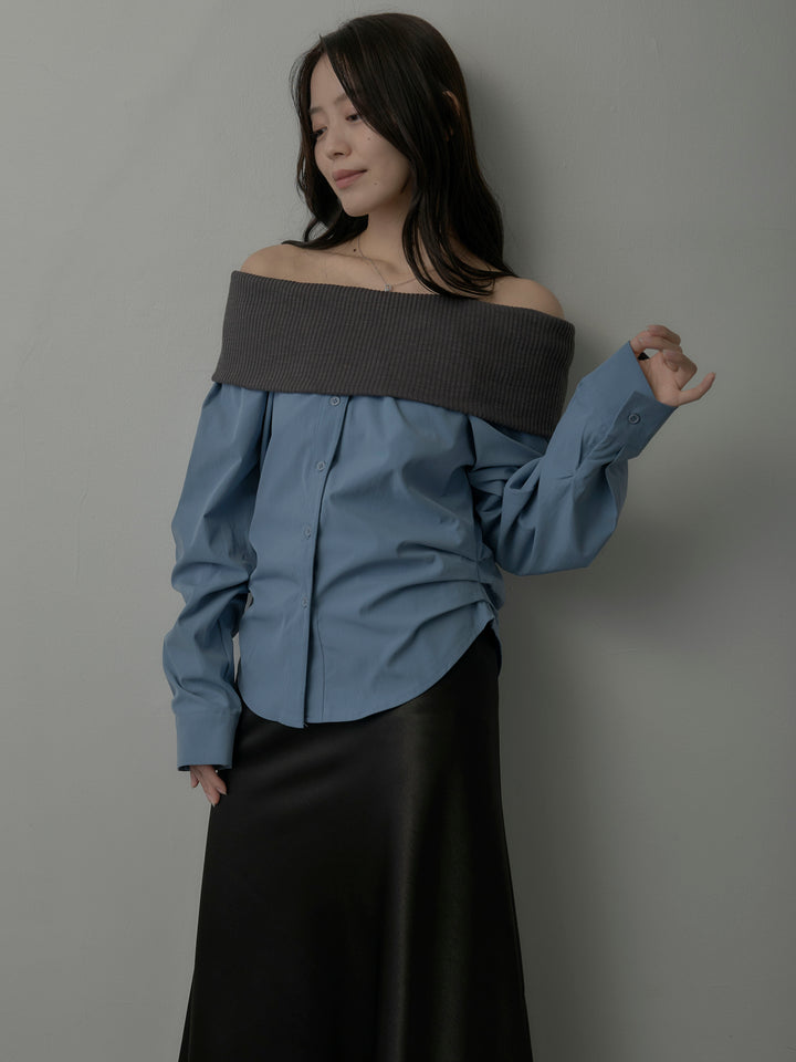ニットシャツドッキングオフショルトップス