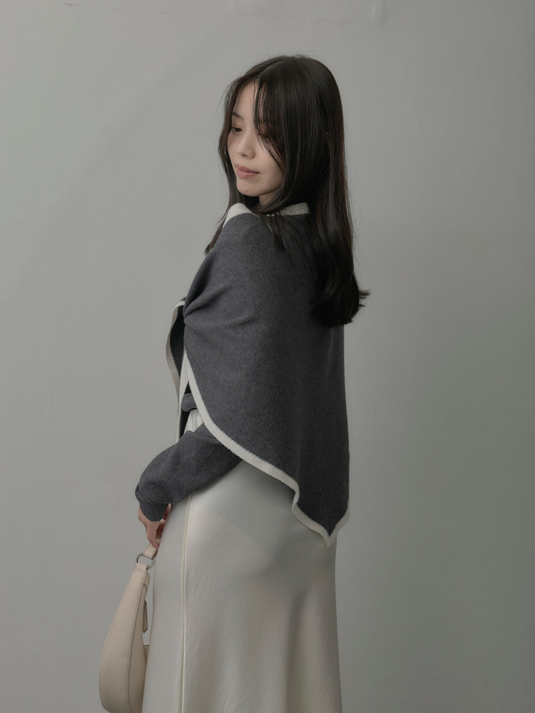 配色スカーフ付きニットトップス