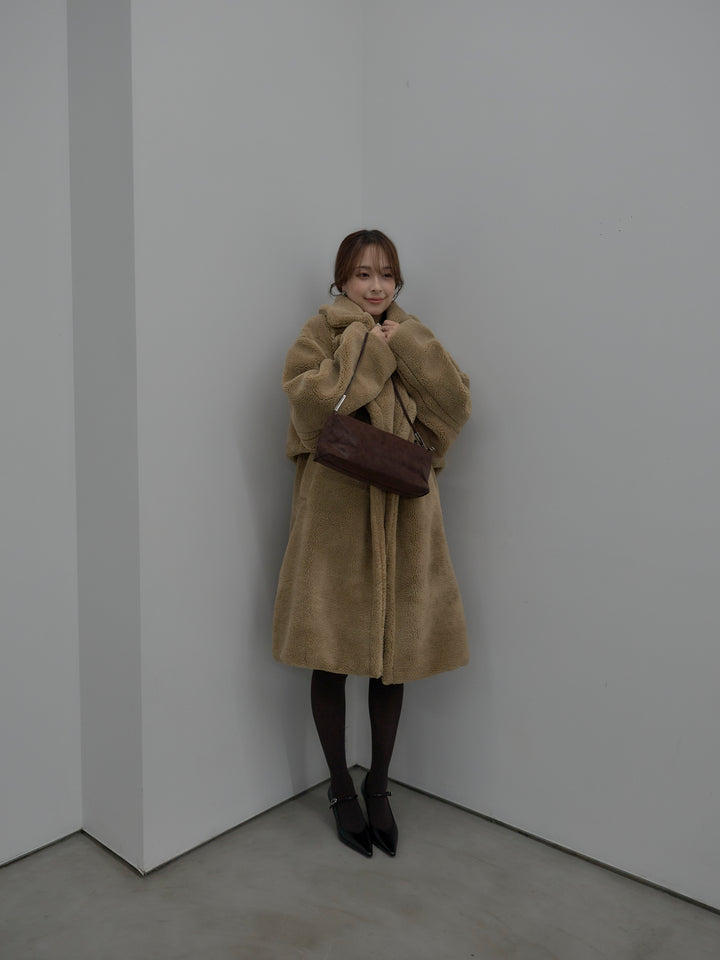 【SET】テディボアロングコート+アーガイル柄コンパクトニットカーディガン(2set)