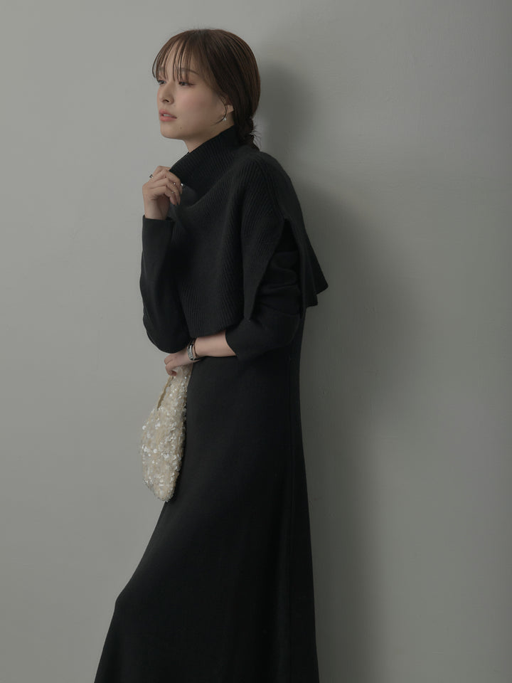 ケープ付きリブニットロングワンピース