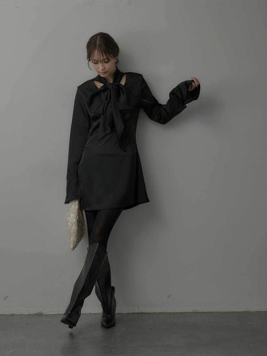 ボウタイサテンミニワンピース