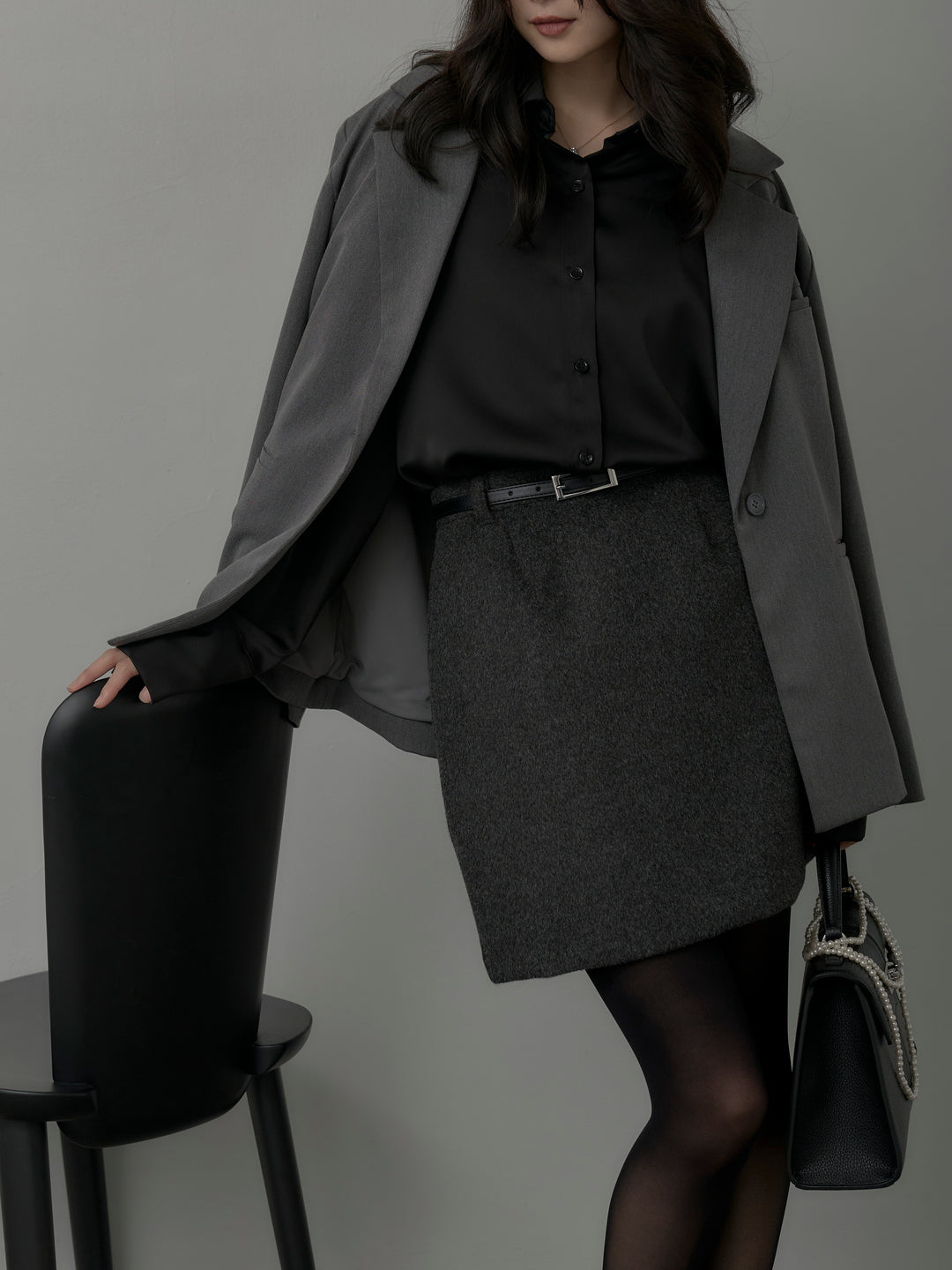 【SET】【Essential】ボックスシルエットテーラードジャケット+【Essential】ウールタッチミニスカート(2set)