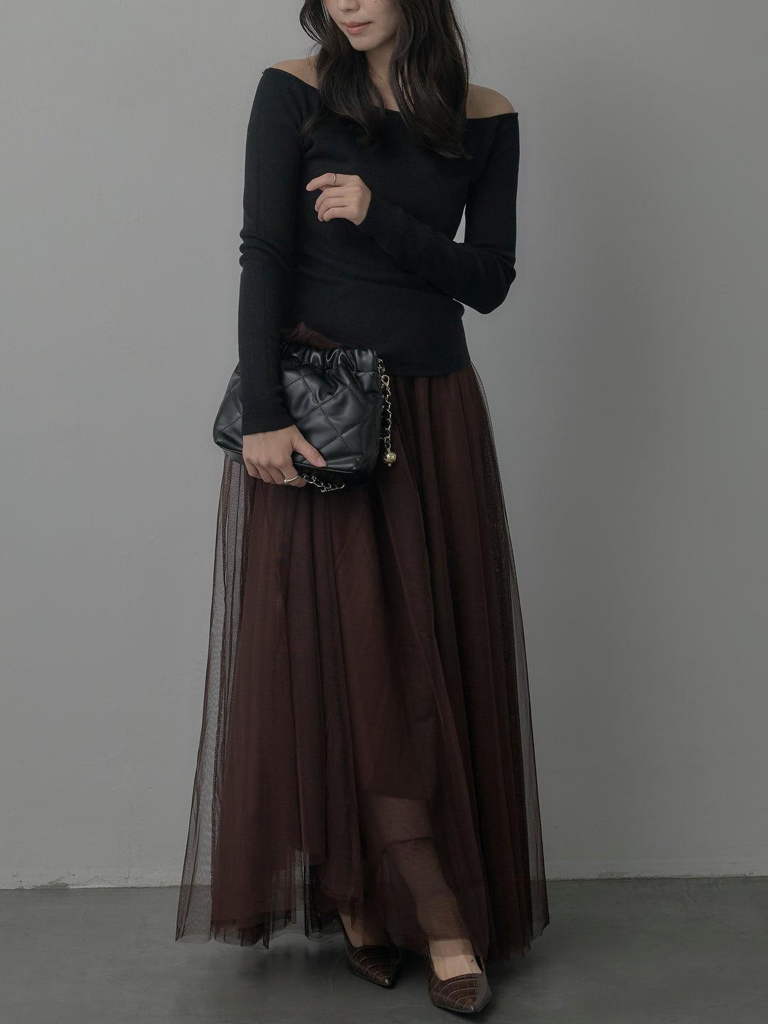 【SET】2wayリブニットポンチョトップス+ボリュームチュールスカート(2set)