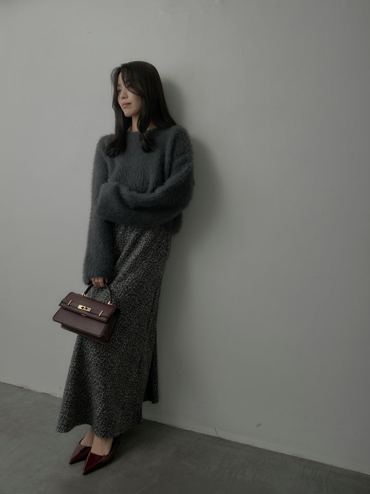 レオパードウールタッチフレアスカート