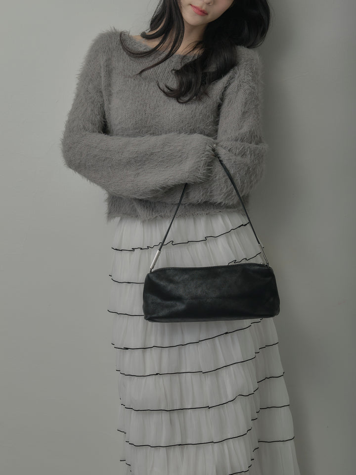 襟デザインシャギーニットトップス