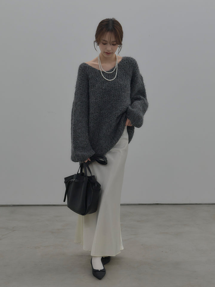 ラメ糸ローゲージ編みオーバーニットトップス