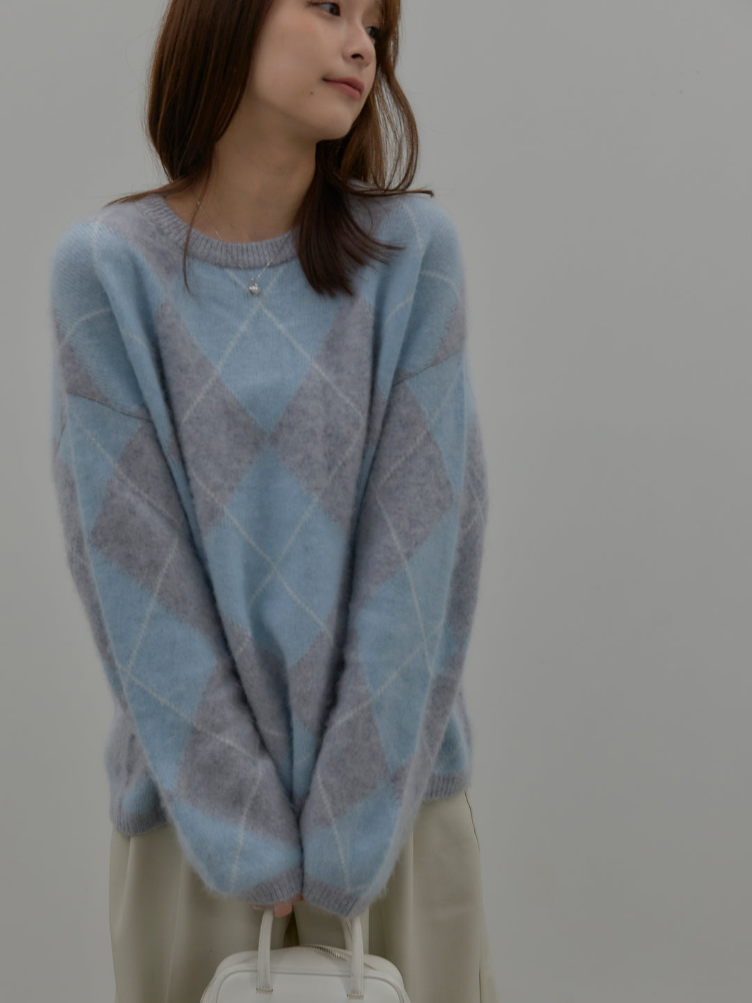 【premium touch】アーガイル柄ニットプルオーバー