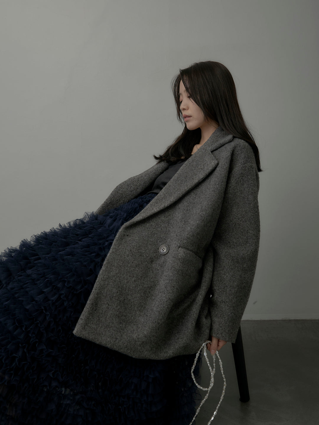 【SET】【Essential】オーバーサイズジャケットコート+ドラマチックフリルチュールスカート(2set)