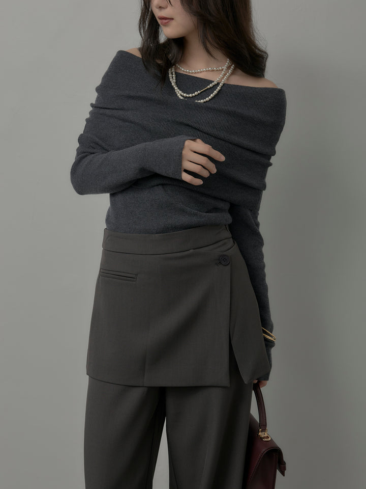 [予約]オフショルリブニットトップス