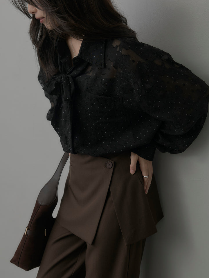 【SET】シアージャガードドットシャツ+ラップワイドパンツ(2set)