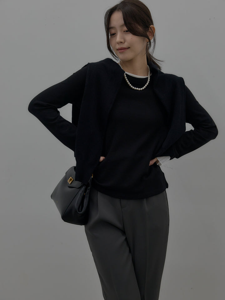 バイカラーデザインカフスストレッチトップス