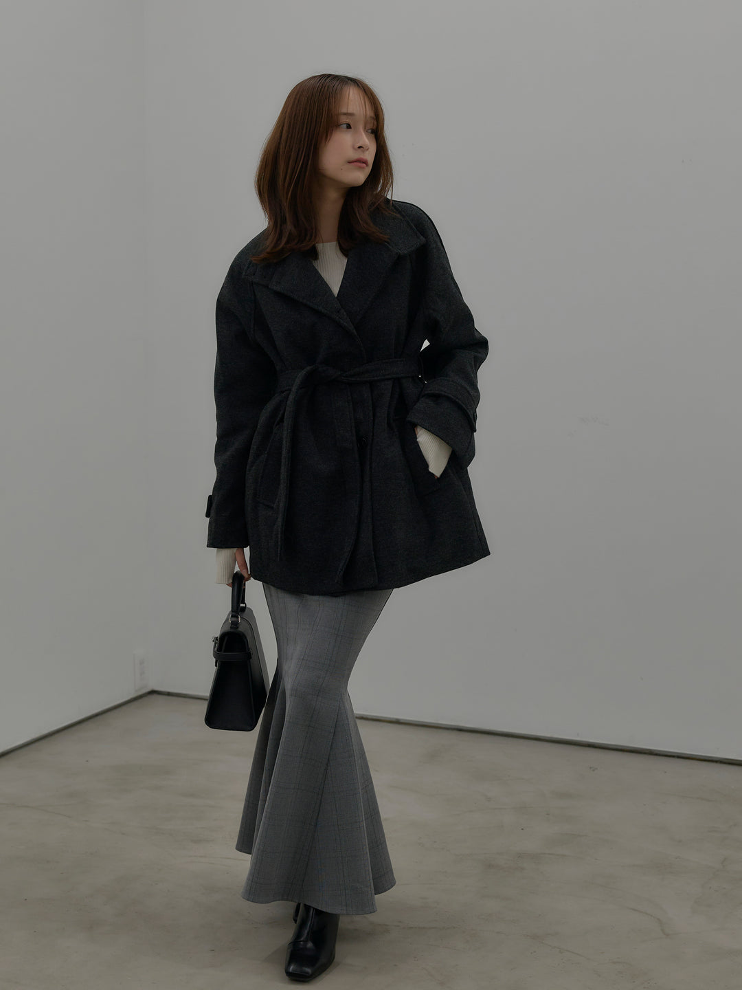 【SET】キルティングライナーウールミディアムコート+スクエアネックリブニット(2set)