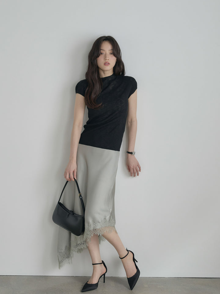 アシンメトリーレーストリムサテンスカート